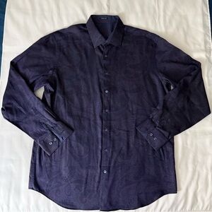 Bugatchi Uomo Classic Fit Patterned Dark Purple Long Sleeve Button Down Shirt